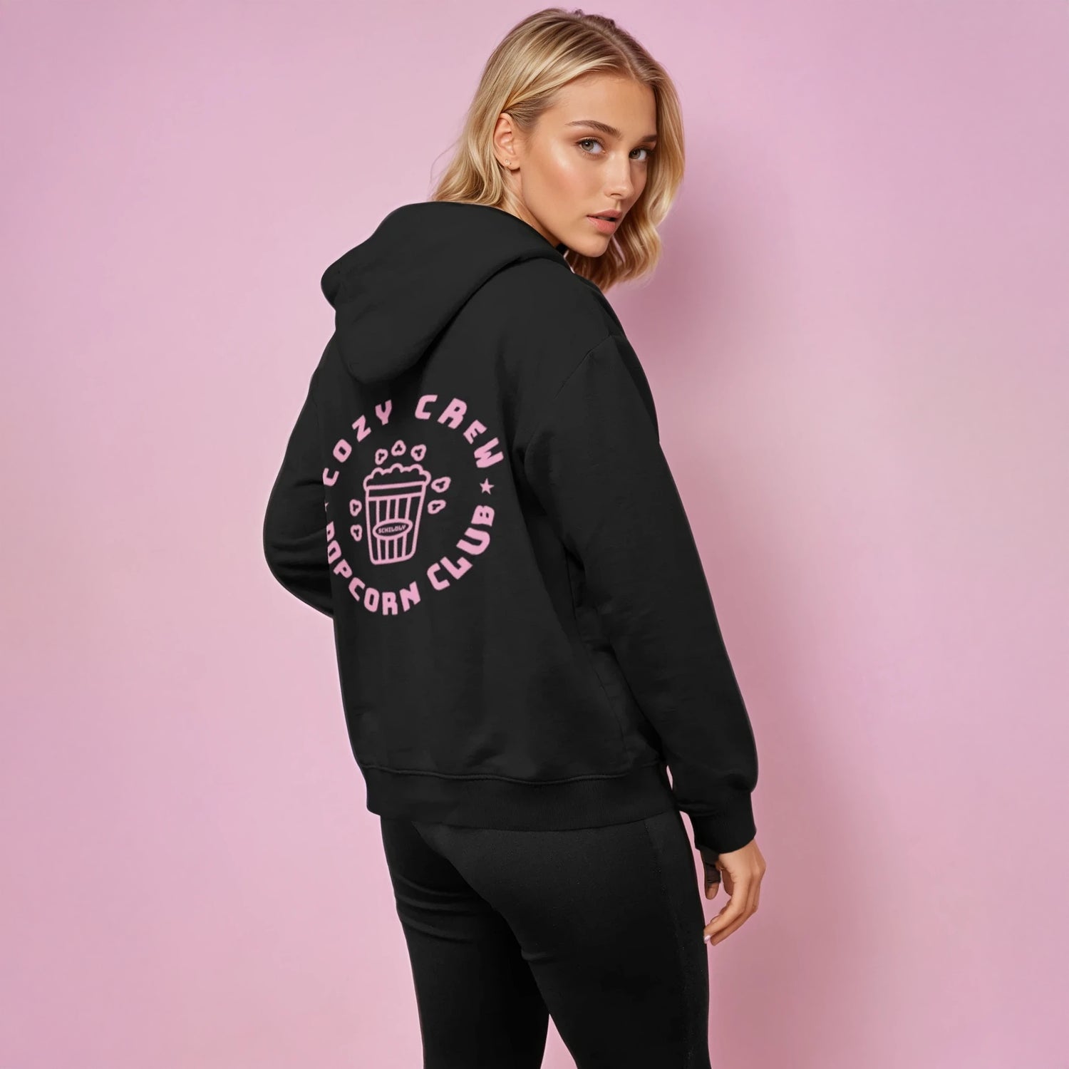 Cozy Crew Popcorn Club Hoodie black/rosa