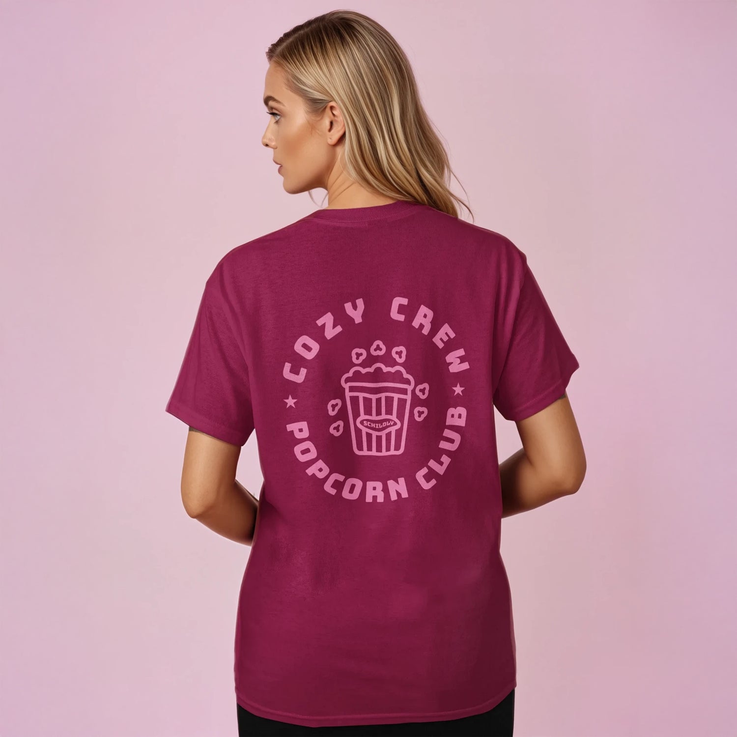 Cozy Crew Popcorn Club Shirt cherry purple