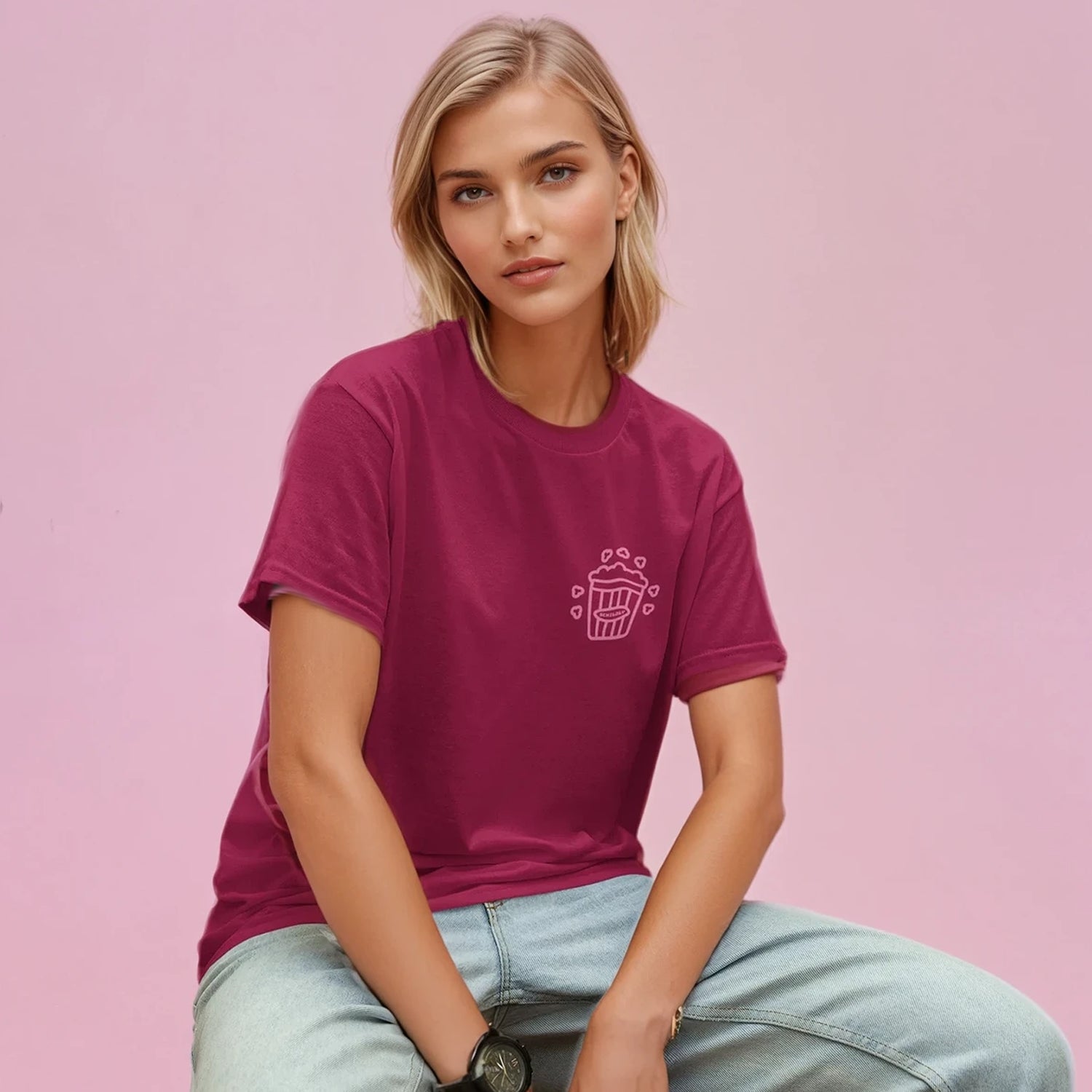 Cozy Crew Popcorn Club Shirt cherry purple